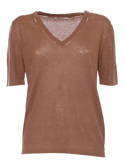 Kangra Cashmere V-neck Sweaters In Brown