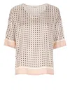 Kangra Cashmere -viscose Blouse With Geometric Pattern In White