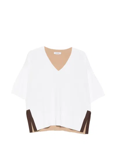 Kangra Cashmere V-neck Colour-block T-shirt In White