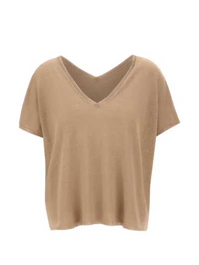 Kangra Cashmere V-neck Short-sleeve Top In Brown