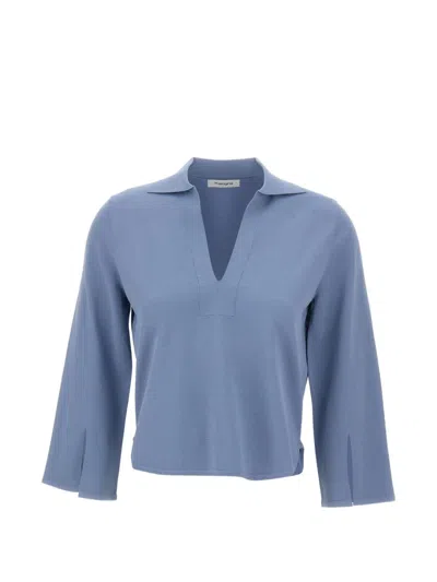 Kangra Cashmere V-neck Slit-sleeve T-shirt In Blue