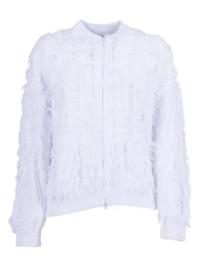 Kangra Cashmere White Fringed Cotton Bomber Jacket In Purple