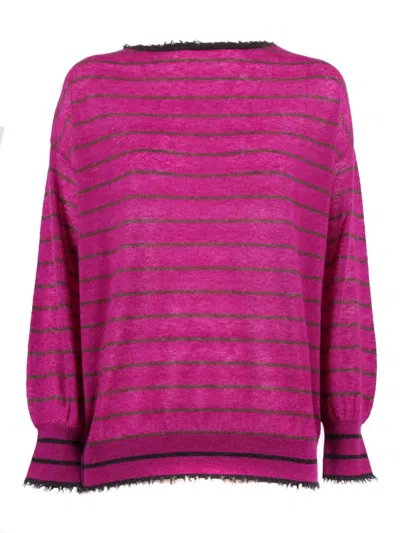 KANGRA CASHMERE WIDE STRIPE BOAT NECK WITH FRINGED TRIM