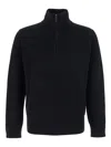 Kangra Cashmere Black Sweater With High Neck And Half Zip Closure On The Front In Wool Man In Black