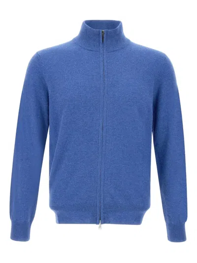 Kangra Cashmere Wool Zip-up Sweater In Blue