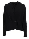 Kangra Cashmere Wrap-style Black Cardigan With Button Closure And Ribbed Cuffs In Black
