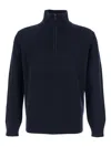 Kangra Cashmere Blue Sweater With High Neck And Half Zip Closure On The Front In Wool Man In Blue
