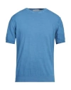 Kangra Cashmere Kangra Man Sweater Azure Size 46 Cotton In Blue