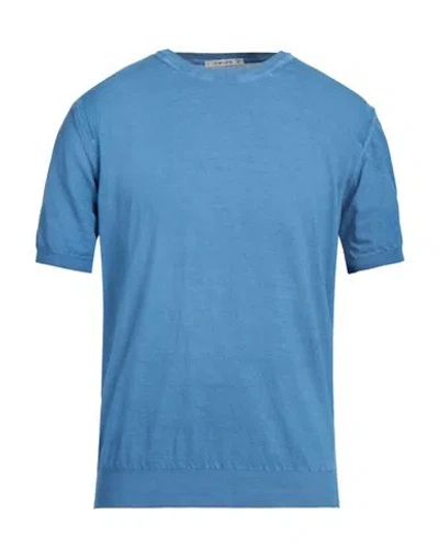 Kangra Cashmere Kangra Man Sweater Azure Size 46 Cotton In Blue