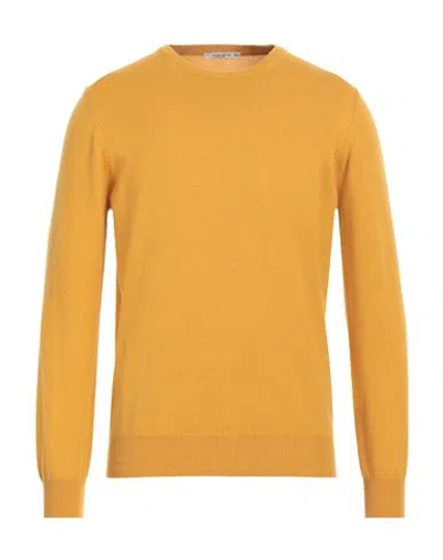 Kangra Cashmere Kangra Man Sweater Marigold Size 44 Wool, Silk, Cashmere In Ocher