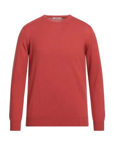 Kangra Man Sweater Rust Size 40 Merino Wool, Silk, Cashmere In Red