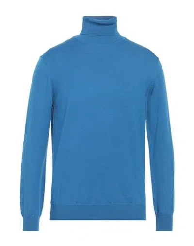 Kangra Cashmere Kangra Man Turtleneck Azure Size 42 Merino Wool In Blue