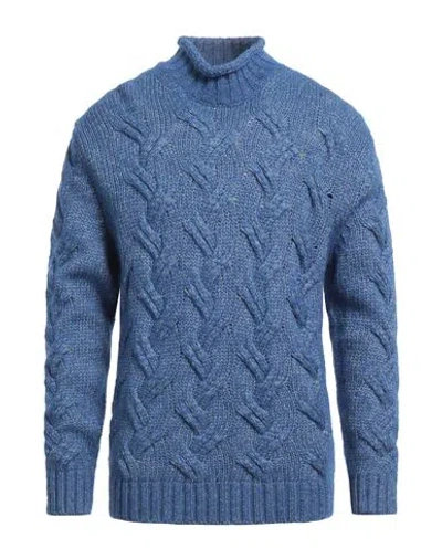 Kangra Cashmere Kangra Man Turtleneck Blue Size 46 Cotton, Wool, Acrylic, Alpaca Wool In Blue