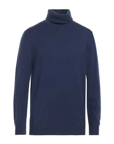 Kangra Cashmere Kangra Man Turtleneck Navy Size 46 Merino Wool, Silk, Cashmere In Navy Blue