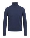 Kangra Cashmere Kangra Man Turtleneck Navy Size 46 Merino Wool, Silk, Cashmere In Navy Blue
