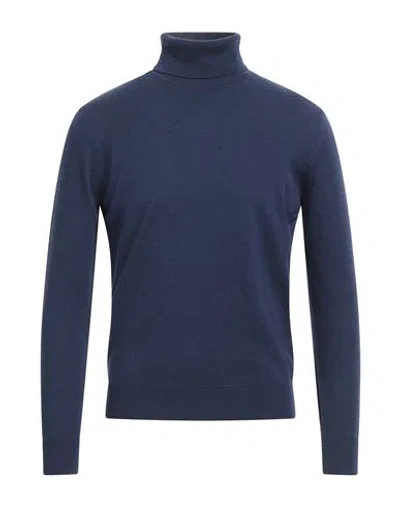 Kangra Cashmere Kangra Man Turtleneck Navy Size 46 Merino Wool, Silk, Cashmere In Navy Blue