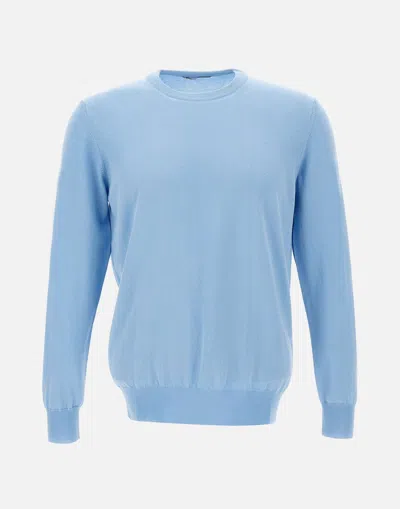 Kangra Periwinkle Cotton Sweater With Ribbed Hems In Blue