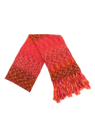 Kangra Printed Effect Fringed Scarf In Orange