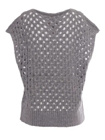 Kangra Sleeveless Crew Neck Sweater Mesh +sequins In Grey