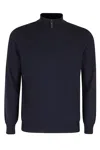 Kangra Cashmere Kangra High Collar Knit Sweater In Premium Stretch Wool In Blu