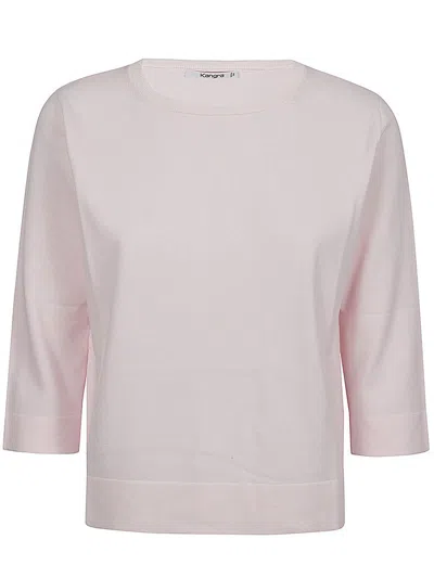 Kangra Three Quarters Sleeved Crewneck Knitted Jumper In Pink