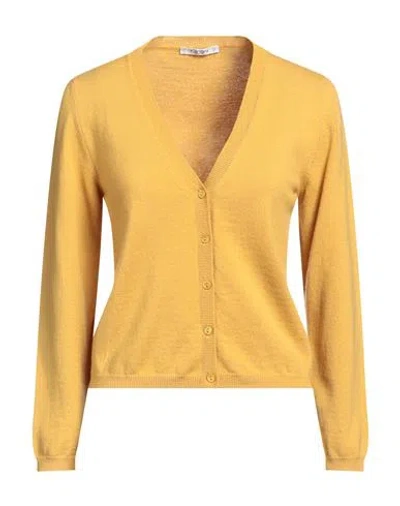 Kangra Woman Cardigan Ocher Size 6 Merino Wool, Cashmere In Neutral