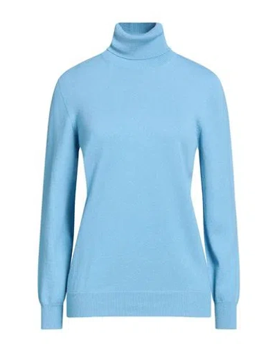Kangra Woman Turtleneck Azure Size 6 Wool, Silk, Cashmere In Blue