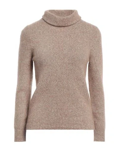 Kangra Woman Turtleneck Sand Size 12 Alpaca Wool, Cotton, Polyamide, Wool, Elastane In Beige