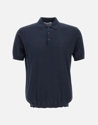 Kangra Navy Blue Cotton And Silk Polo Shirt