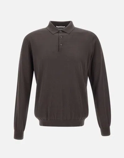Kangra Cotton And Silk Polo Sweater In Dark Brown