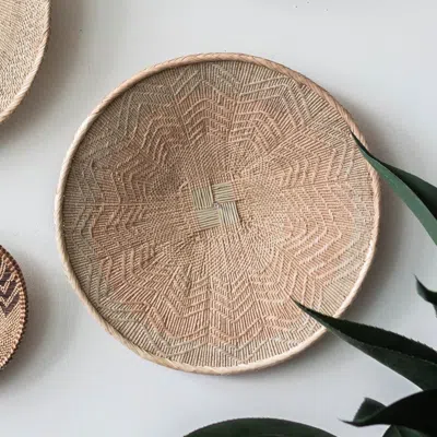 Kanju Interiors African Wall Basket Decor | Statement Binga Blonde Woven Wall Basket In Pink