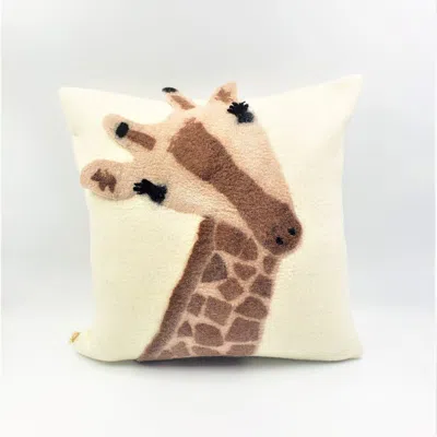 Kanju Interiors Animal Jungle Giraffe Wool Throw Pillow In Neutral