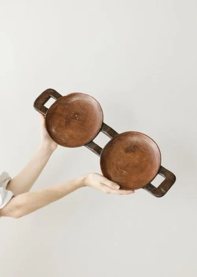 Kanju Interiors Bamenda Duo Circular Wooden Serving Tray In Brown