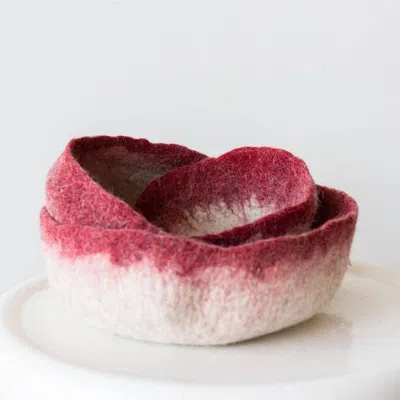 Kanju Interiors Berry Red Decorative Wool Nesting Bowl