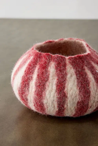 Kanju Interiors Berry Red Karakul Striped Wool Ukhamba Decorative Bowl