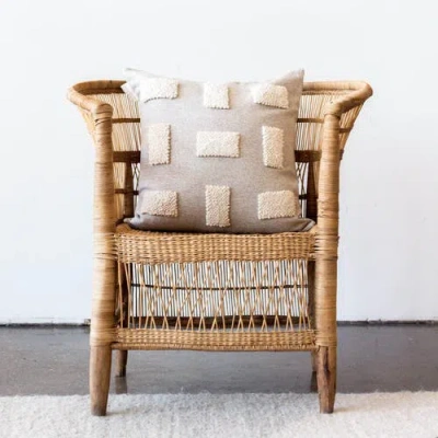 Kanju Interiors Blocks Organic Natural White Cotton Throw Pillow In Neutral