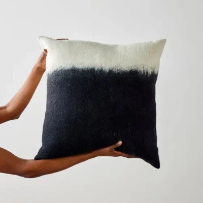 Kanju Interiors Eclipse Dip-dyed Organic Wool Throw Pillow In Black