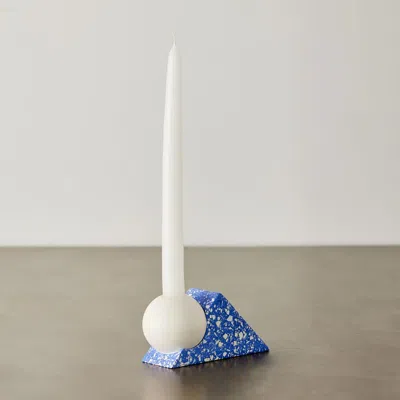Kanju Interiors Equilibrium Terrazzo Taper Candle Holder In Blue