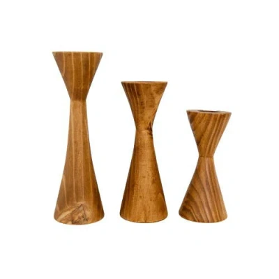 Kanju Interiors Geo Tealight Wooden Candle Holder In Brown