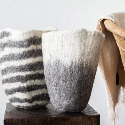 Kanju Interiors Hand-felted Woven Wool Table Vase In Gray
