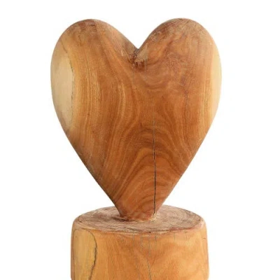 Kanju Interiors Heart On A Pedestal Eucalyptus Wood Sculpture In Multi
