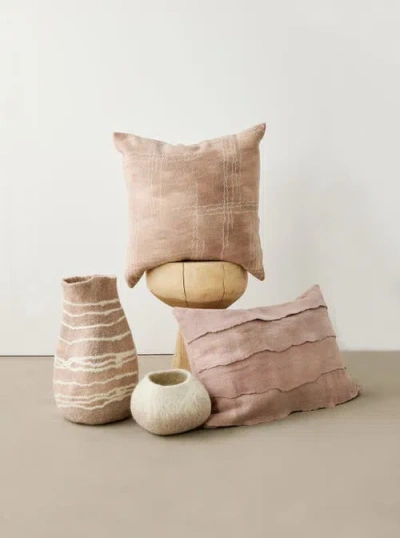 Kanju Interiors Linear Dusty Rose Hand-felted Merino Wool Throw Pillow In Neutral