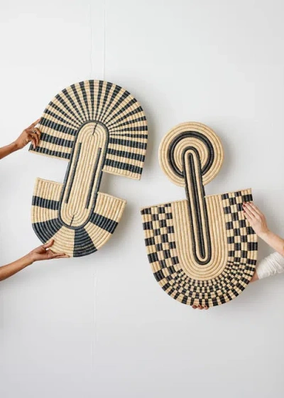 Kanju Interiors Maravi Patterned Black & Natural Woven Wall Art In Multi