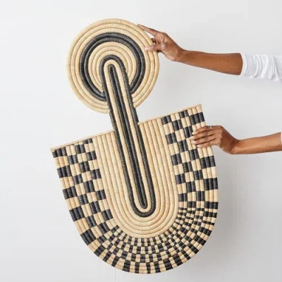 Kanju Interiors Maravi Patterned Black & Natural Woven Wall Art In White