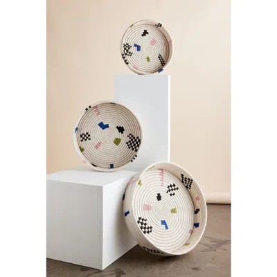 Kanju Interiors Mosaic Woven Nesting Tray In Neutral