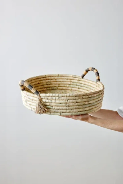 Kanju Interiors Natural Banded Betty Tray With Tassel In Brown