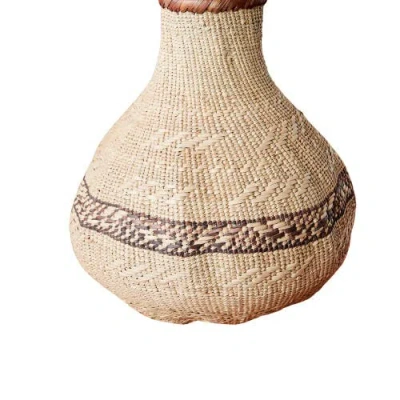 Kanju Interiors Patterned Binga Nongo Gourd Woven Basket In Brown