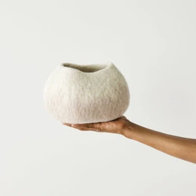 Kanju Interiors Soft Stone Ombre Decorative Wool Ukhamba Bowl In White