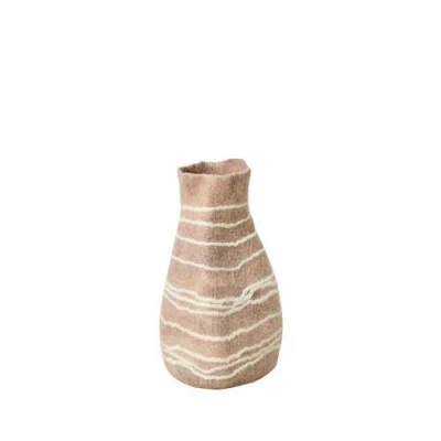 Kanju Interiors Tribal Lines Dusty Rose Pink Wool Gourd Basket In Brown