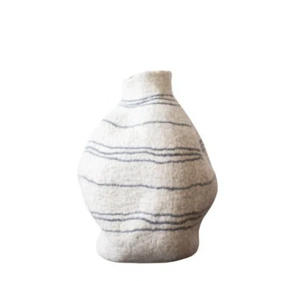 Kanju Interiors Tribal Lines Hand-felted Wool Natural White Gourd Basket In Neutral